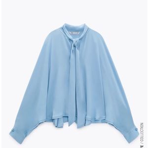 Zara Blue Flowy Cape Sleeve Blouse Size S NWT